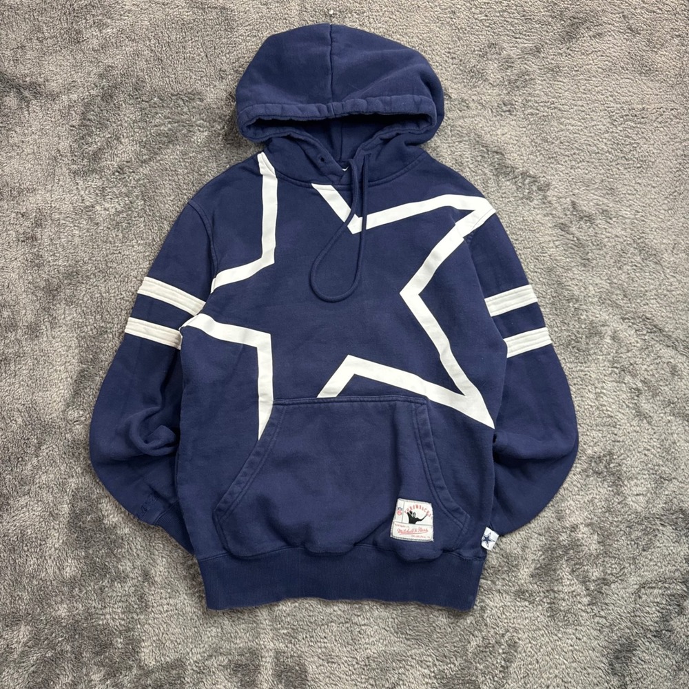 Mitchell & Ness Dallas Cowboys NFL Throwbacks Navy Blue Star Hoodie Mens Small
